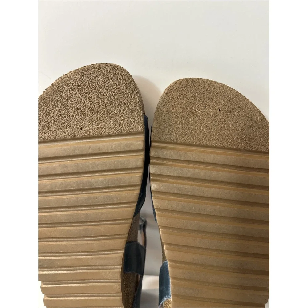 Taos Footwear Women's Symbol Petrol Blue Sandal 8 Cork Leather Suede Comfort